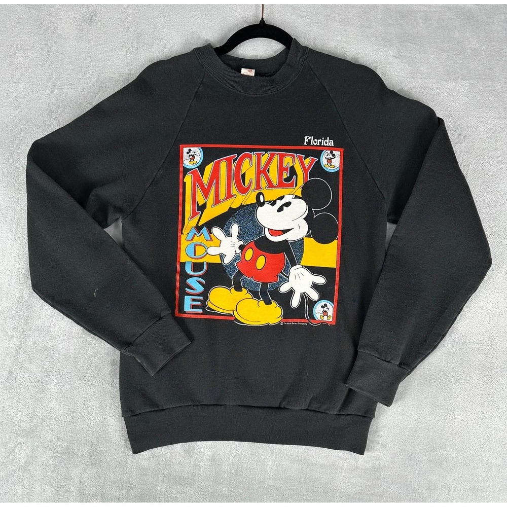 Vintage Disney Mickey Mouse Florida Black Sweatshirt Adult Large 1990s